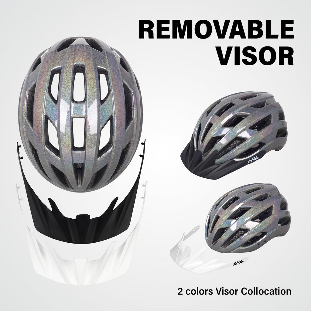 Youth Adult Road Bike Helmet, Men Women Adjustable Mountain Bicycle Helmet with Detachable Visor, 2 Sizes for Age 8-14+ Youth, Kids, Adult