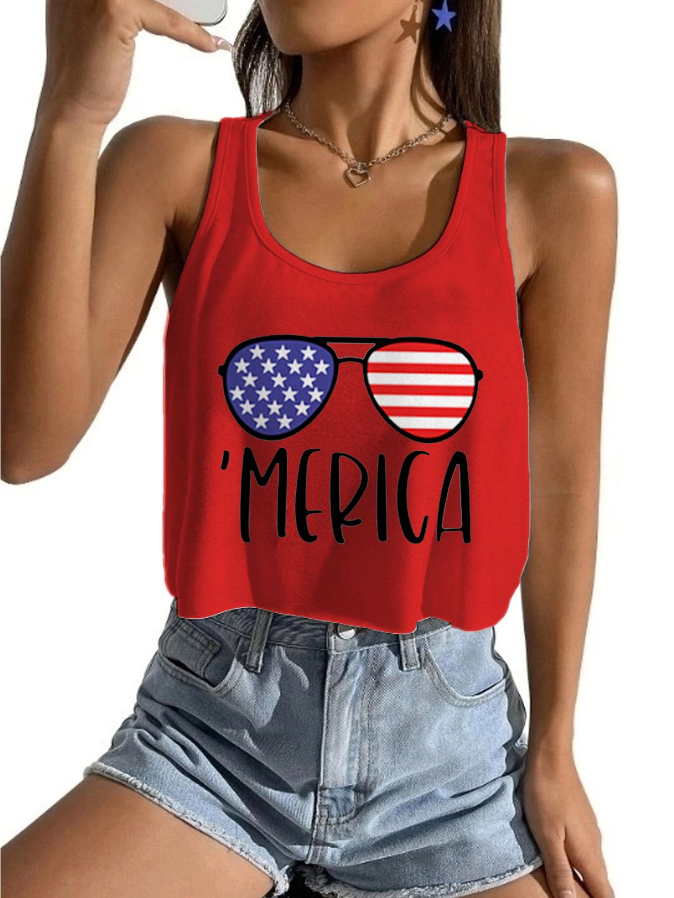 Women's Red White and Blue Shirts Patriotic Tops American Flag Graphic Crop Tops for Teen Girls