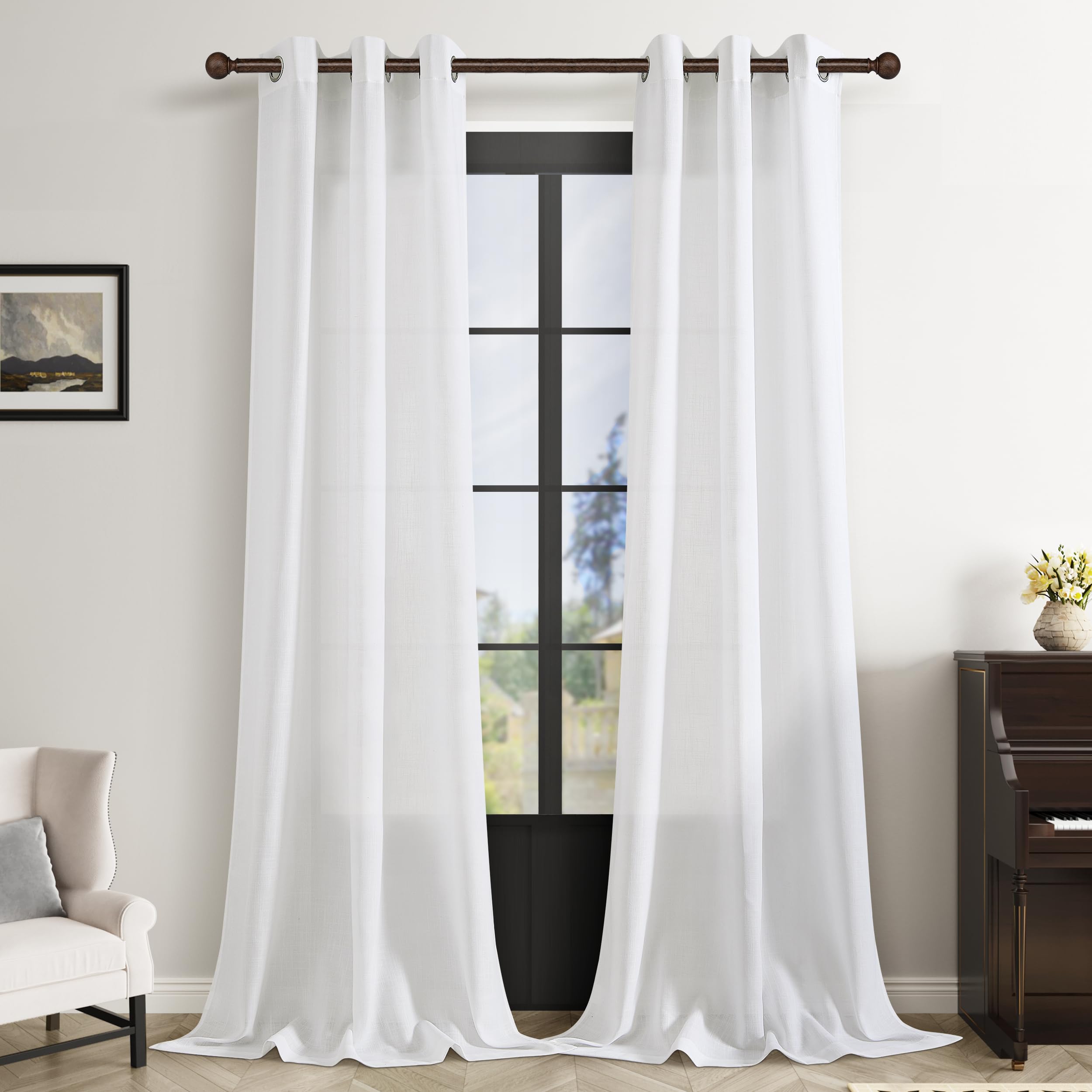 Aersas Black Bedroom Linen Curtains 63 Inch Length 2 Panel Privacy Energy Efficient Semi Sheer Black Linen Drapes for Living Room Modern Farmhouse Grommet Window Curtain for Nursery Office 52x63