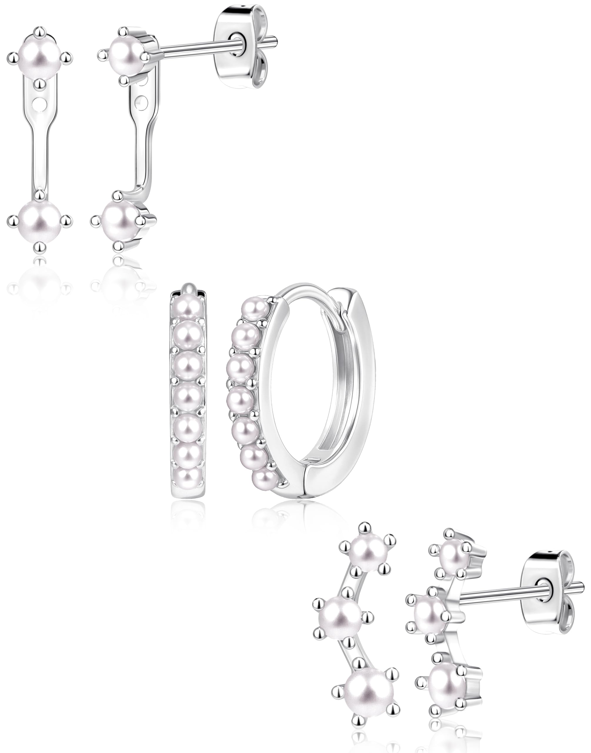 3 Pairs Dainty Small Earrings Set for Women Trendy, Birthstone Stud Huggie Hoop Jacket Stack for Cartilage Helix, Gold Plated Hypoallergenic Cute Women Fashion Accessories Western Jewelry Gifts
