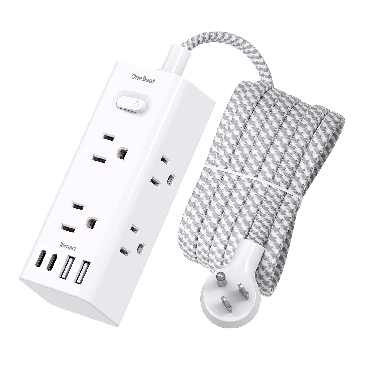 One Beat Short Extension Cord 1Ft, Flat Plug Power Strip Surge Protector - 6 Widely Outlets with 4 USB Ports (2 USB C), Wall Mount Small Power Strip for Travel, Home Office College Dorm Essentials