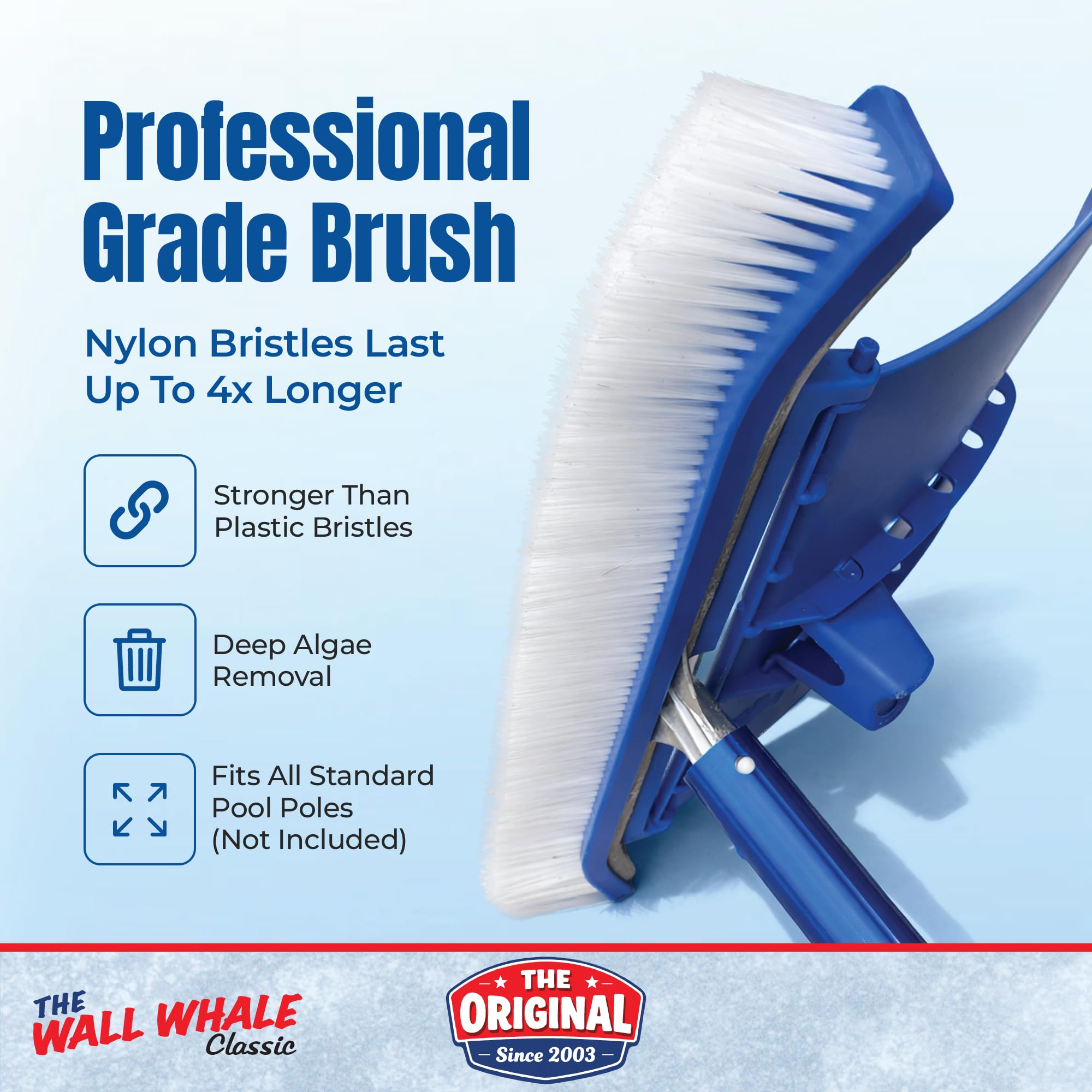 18" Swimming Pool Brush Head | More Than 10x the Brushing Force | Algae Removal & Weekly Brushing | Attaches to Your Existing Pole