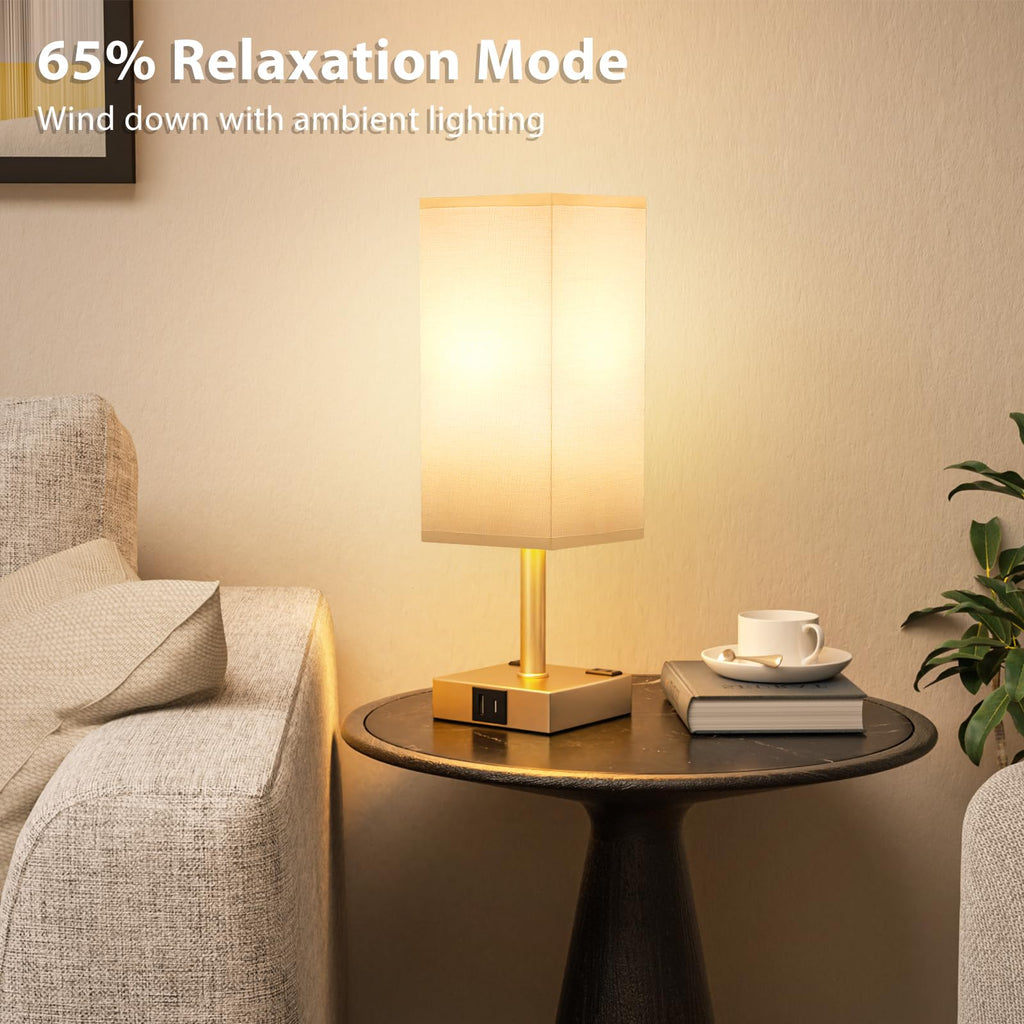 aooshine Set of 2 Touch Nightstand Lamp with USB-C+A Charge Ports& AC Outlets, 3-Way Dimmable Bedside Lamp with White Fabric Shade,Small Table Lamp for Bedroom Guest Room(Bulb Included)