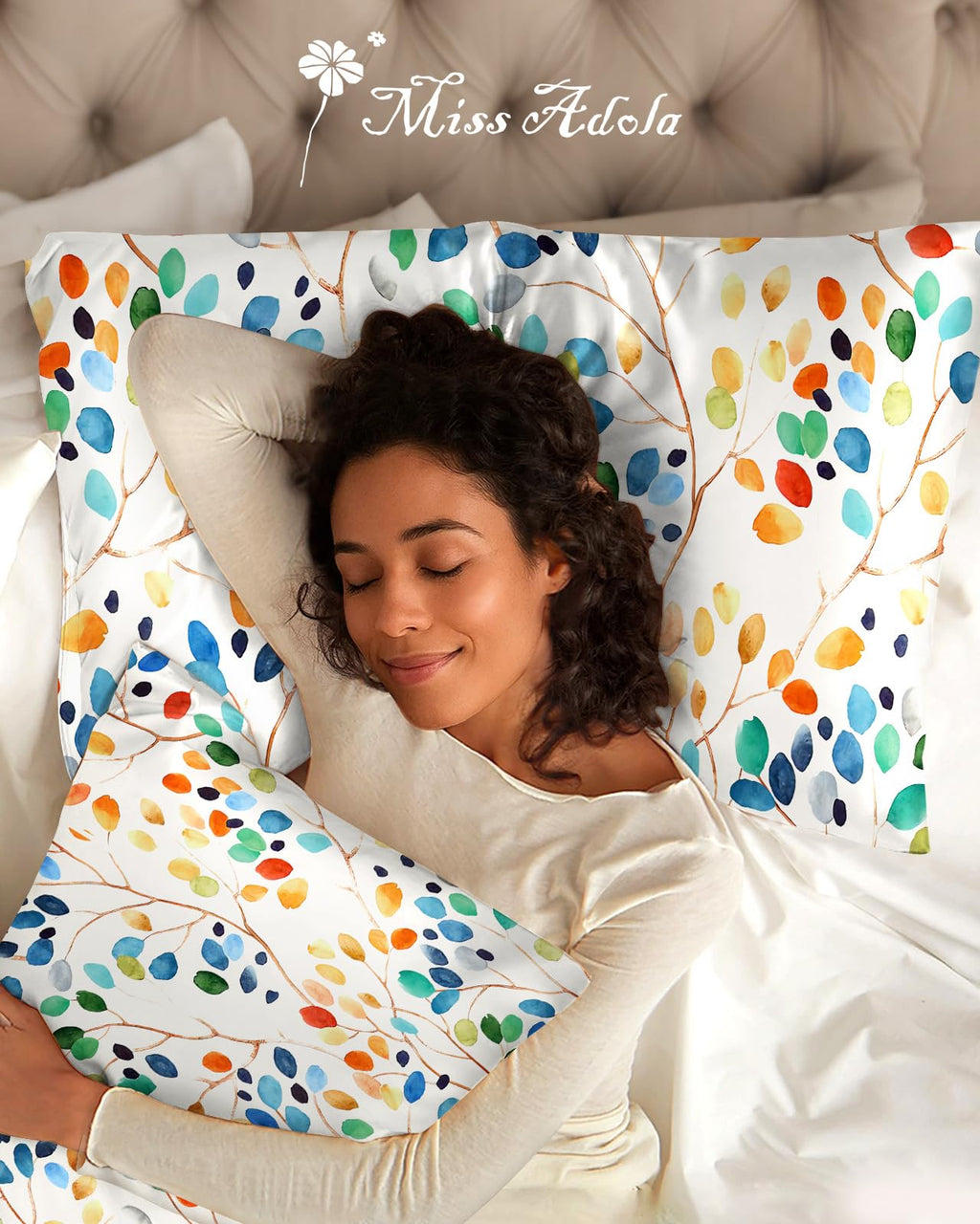 Miss Adola 2 Pack Mulberry Silk Pillowcase for Hair and Skin - Standard Size 20 x 26 Inches with Hidden Zipper Beige Flower 19 Momme Soft Sleeping Silk Pillow Case for Women, Moms
