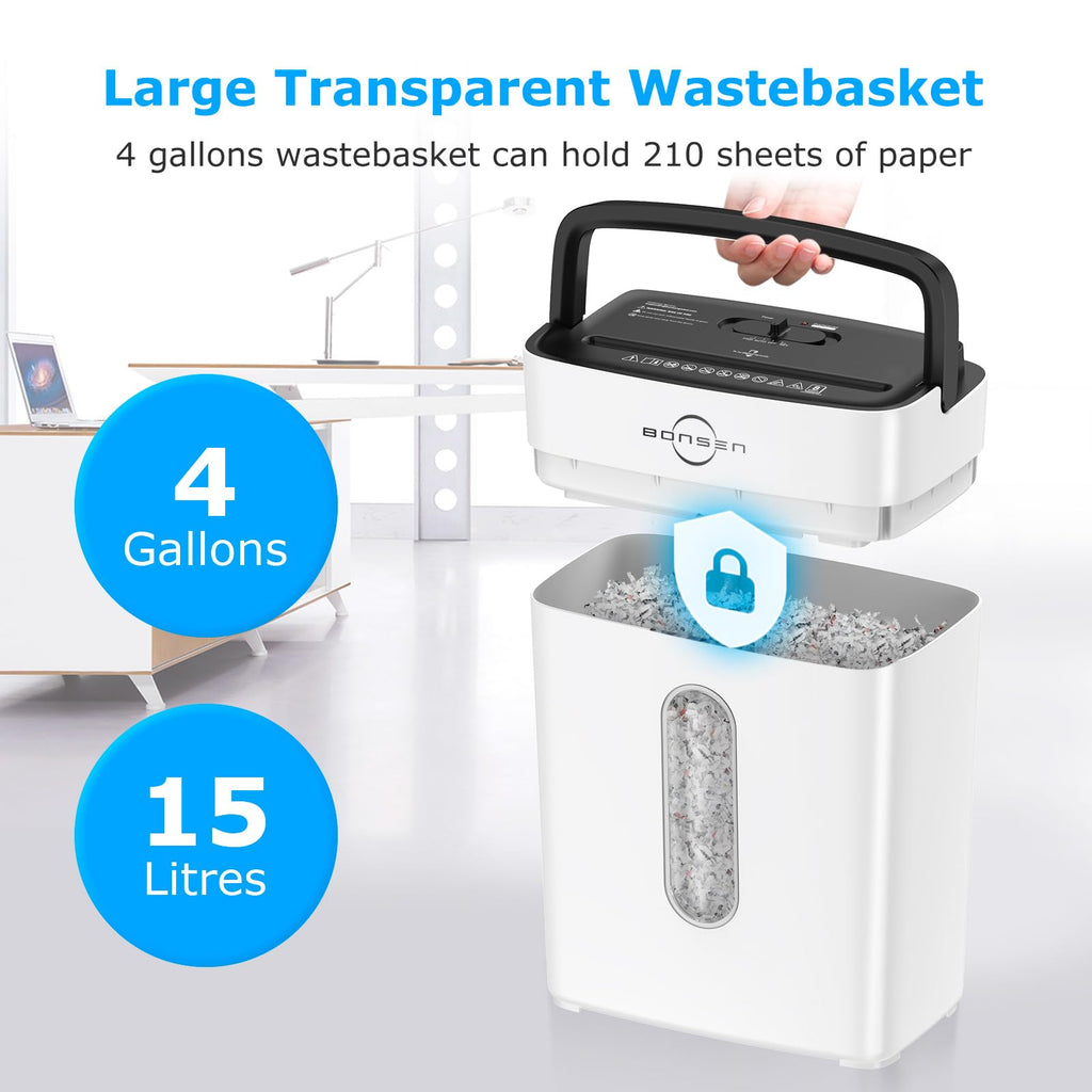 BONSEN Shredder for Home Office, 4 Gallons 8-Sheet Cross Cut Credit Card Shredder, Small Paper Shredder for Home Use, High Security Level P-4, ETL Certification (S3101)