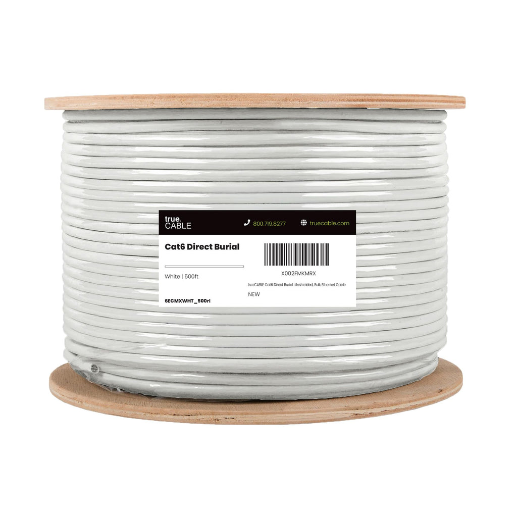 TRUE CABLE Cat6 Direct Burial Outdoor Bulk Ethernet Cable, Shielded F/UTP, 500ft, Brown, 23AWG Solid Bare Copper, Heavy Duty Outdoor, OSP Jacket, Waterproof, UV, 550MHz, PoE++ 100W (4PPoE)