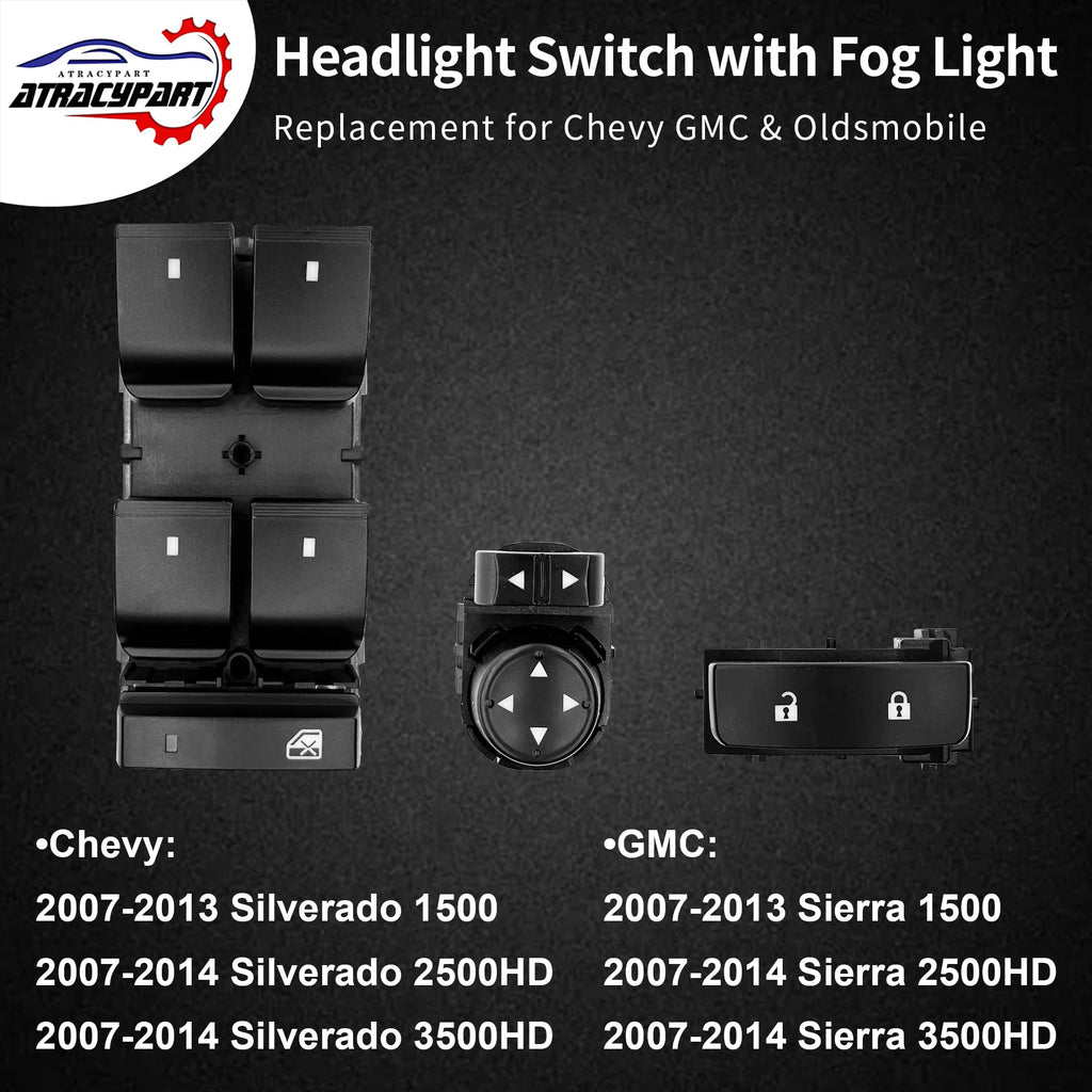 Power Window Switch Passenger Front Right, Rear Left or Right | Window Buttons | Fits GMC Acadia, Sierra, Chevy Silverado, Tahoe & More Year Model 2006-2015 | #22895545, 15888174