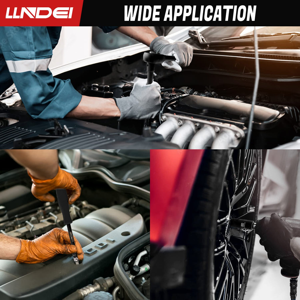 LLNDEI 1/2 inch Drive Deep Impact Socket Set, 37 Piece Standard SAE 3/8" to 1-1/4" | Metric 8 to 24mm, Includes Spark Plug Socket (16, 21mm), CR-MO Universal Joint, Extension Bars and Adapter