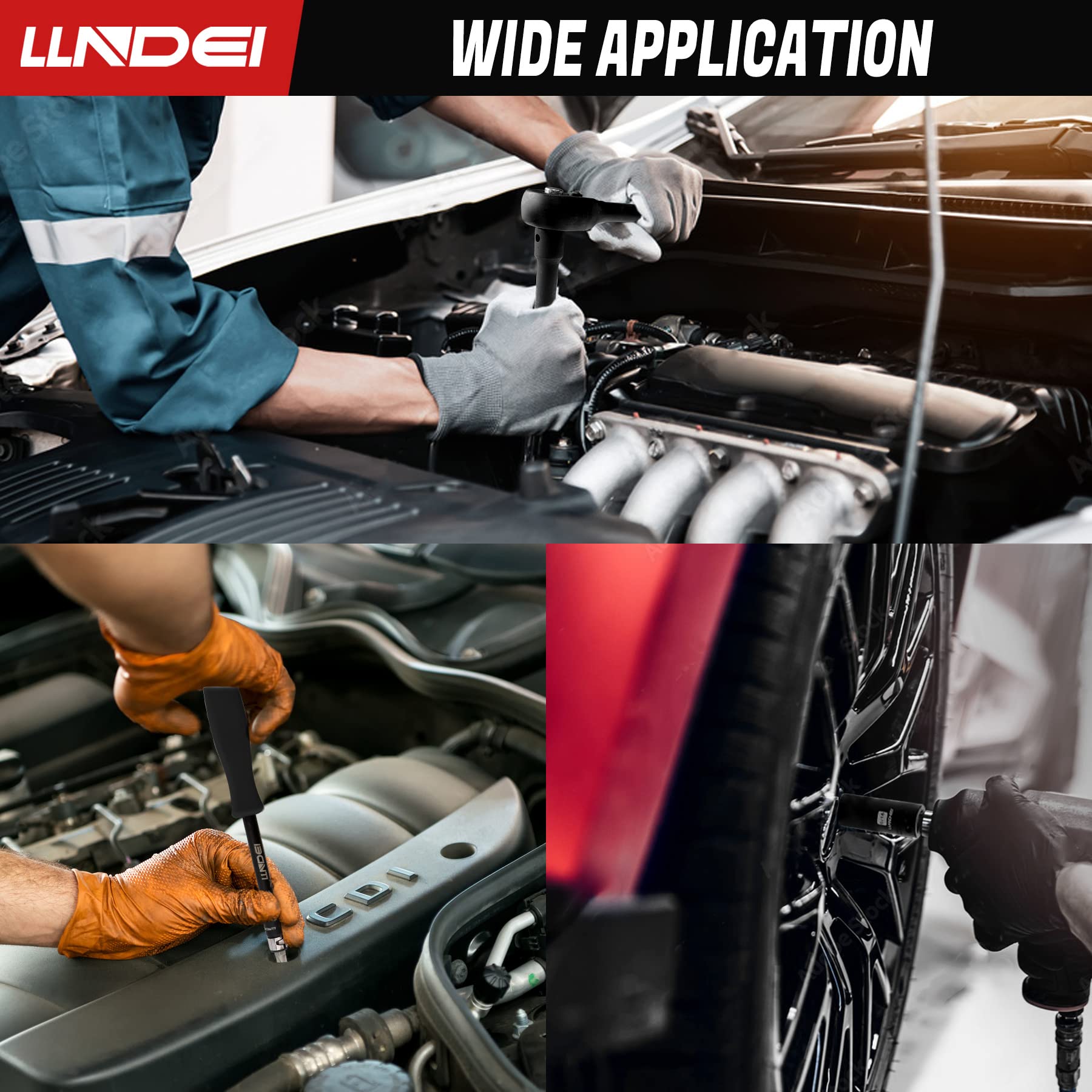 LLNDEI 1/2 inch Drive Deep Impact Socket Set, 37 Piece Standard SAE 3/8" to 1-1/4" | Metric 8 to 24mm, Includes Spark Plug Socket (16, 21mm), CR-MO Universal Joint, Extension Bars and Adapter