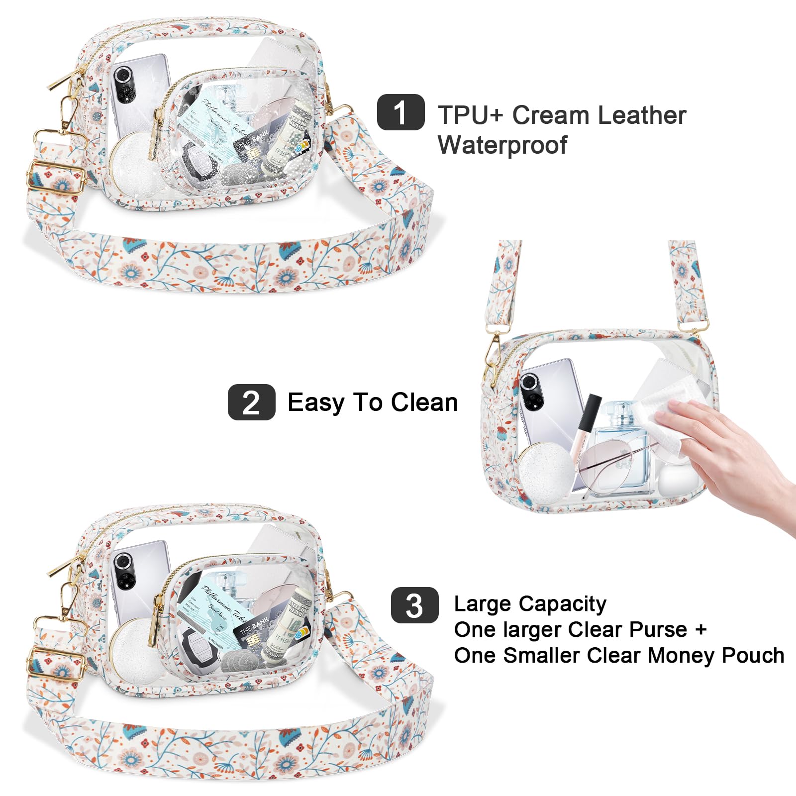 KETIEE Clear Crossbody Bag, Stadium Approved Clear Purse Bag for Concerts Sports Events Festivals