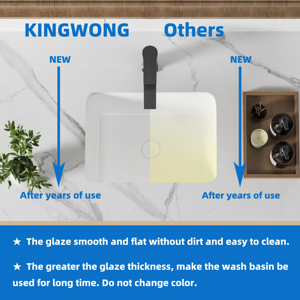 KINGWONG 14 Inch Small Square Undermount Bathroom Sink, 13.75" Ceramic White Porcelain Under Counter Basin for Vanity, Modern Rectangular Sink with Overflow Hole, Easy to Clean, Interior 11.5" x 11.5"