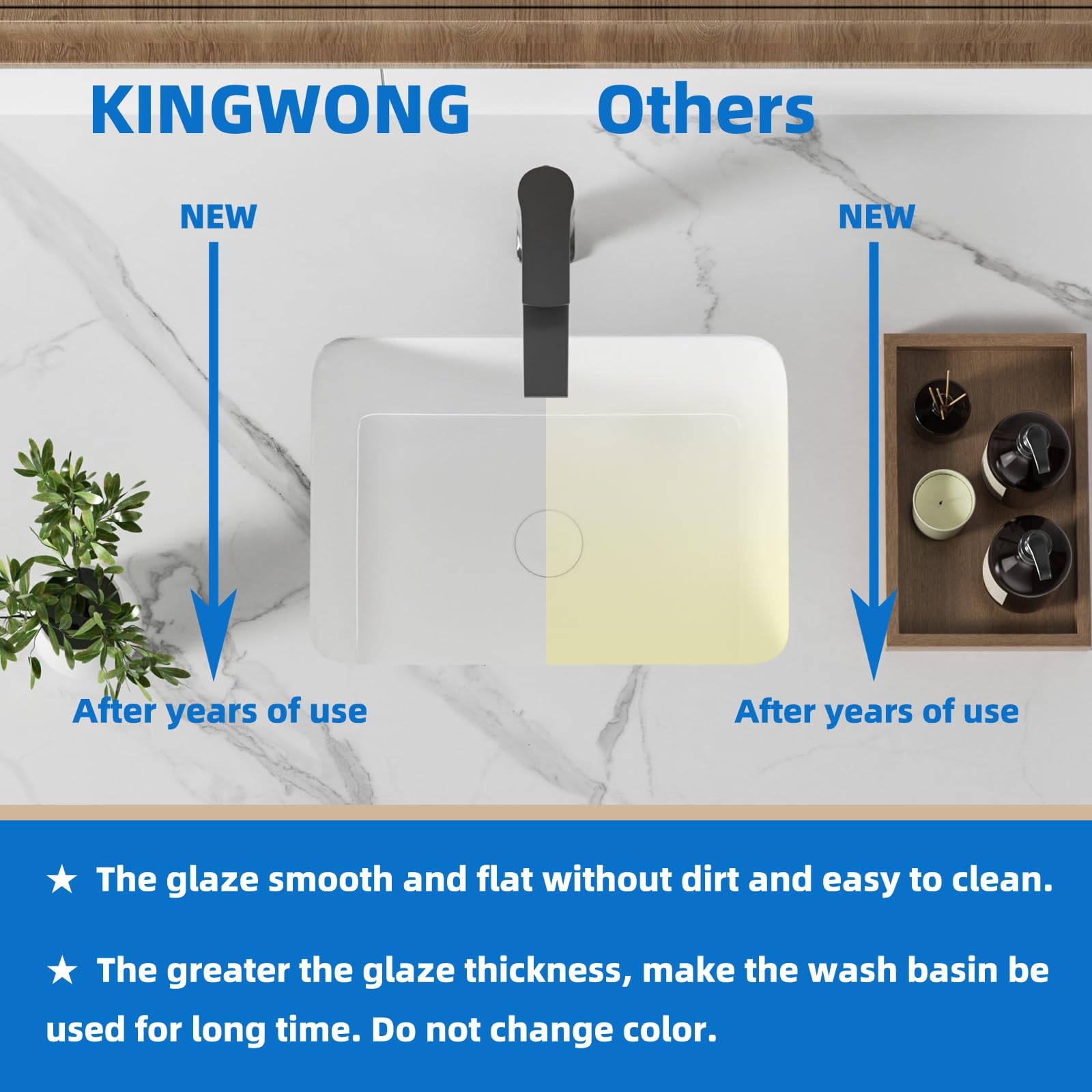 KINGWONG 14 Inch Small Square Undermount Bathroom Sink, 13.75" Ceramic White Porcelain Under Counter Basin for Vanity, Modern Rectangular Sink with Overflow Hole, Easy to Clean, Interior 11.5" x 11.5"