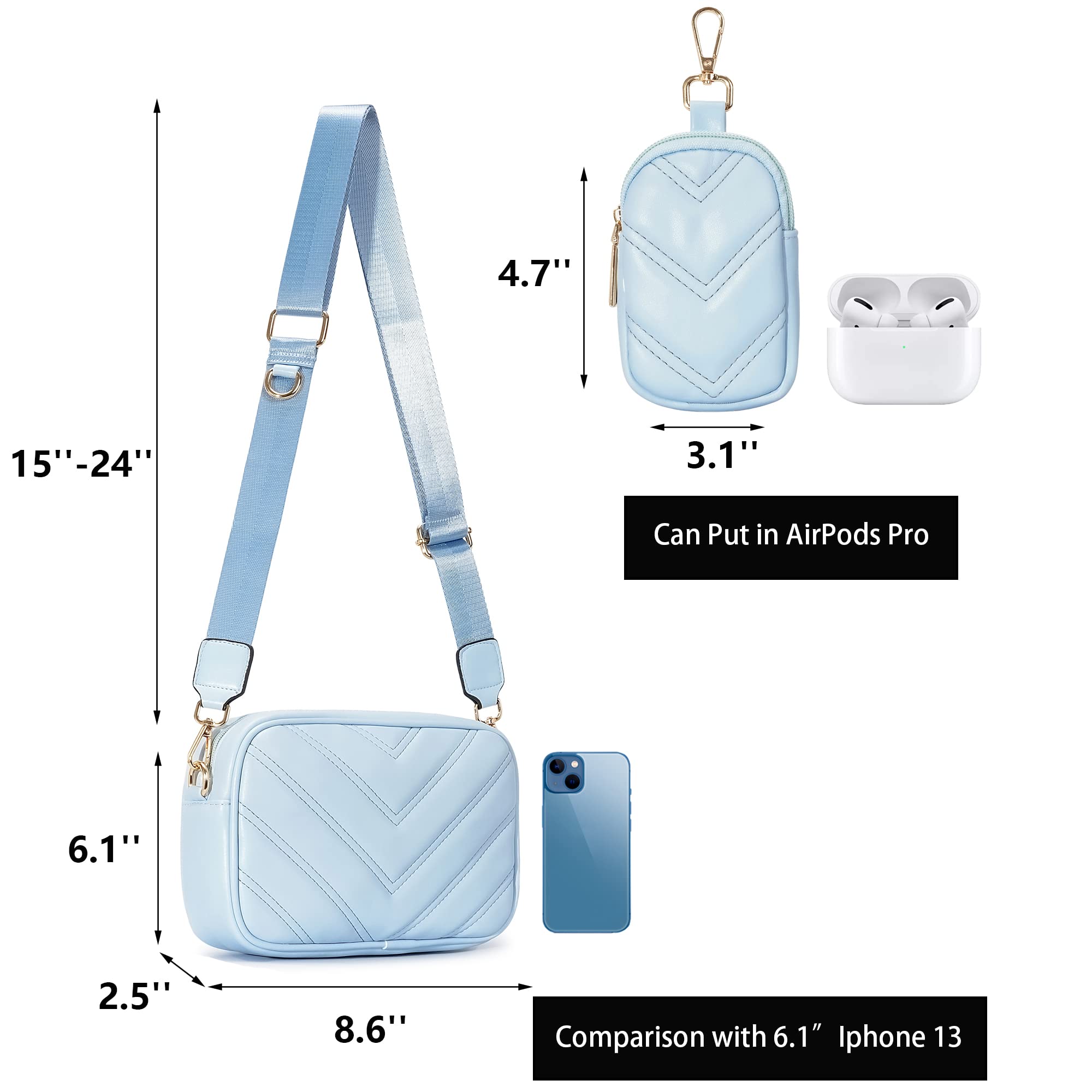 Herald Chevron Quilted Small Crossbody Bag with Coin Purse Pouch, Women Square Camera Side Shoulder 2 Size Handbags | Chevron