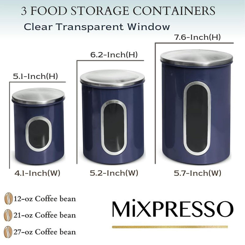 Mixpresso 3-Piece Aqua Blue Canisters Sets For The Kitchen, Airtight Canister Set With See Through Window, Storage Jars for Coffee Container, Tea Organizer & Sugar Canister, Kitchen Canisters