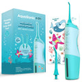 AquaSonic Kids' Water Flosser for Ages 6+ | Standard Nozzle, Orthodontic Nozzle & Waterproof Stickers | 4 Flossing Modes | Aquarium Adventures Theme (Blue)