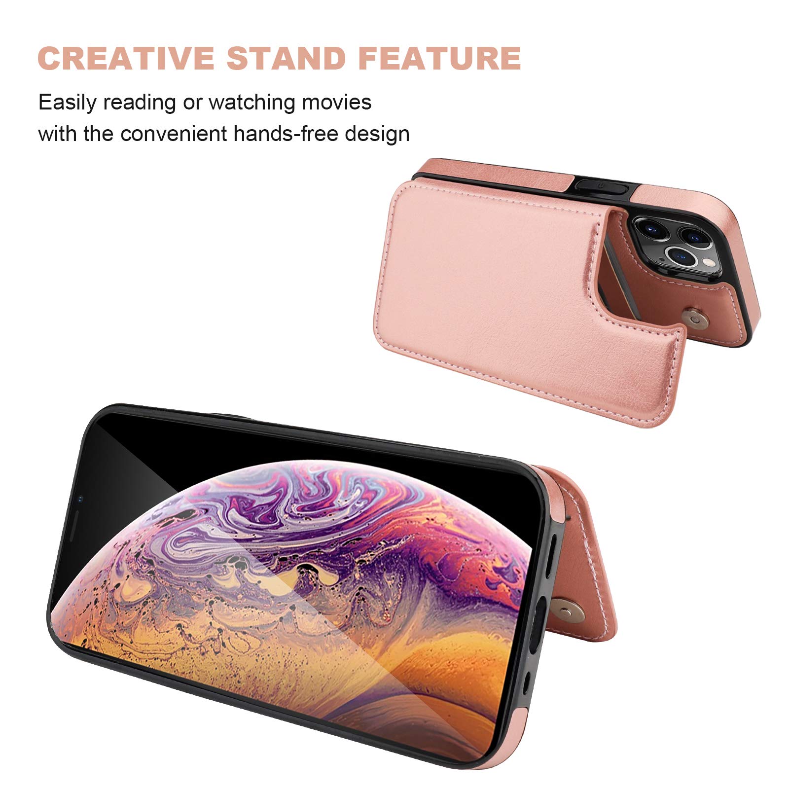 ONETOP Compatible with iPhone 12 Compatible with iPhone 12 Pro Wallet Case with Card Holder, PU Leather Kickstand Card Slots Case, Double Magnetic Clasp Durable Shockproof Cover 6.1 Inch(Black)