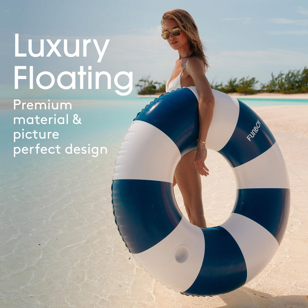 FUNBOY Giant Vintage Stripe Inflatable Tube Pool Float with Cup Holder 48" Large Pool Float for Adults Inner Tube Swimming Pool Toys Swim Rings Pool Lounger Float for Pool Party & Summer