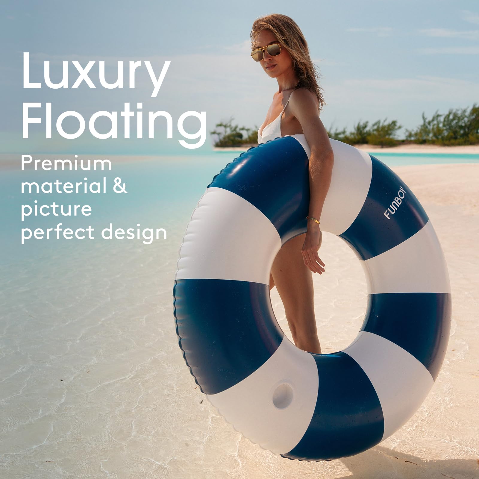 FUNBOY Giant Vintage Stripe Inflatable Tube Pool Float with Cup Holder 48" Large Pool Float for Adults Inner Tube Swimming Pool Toys Swim Rings Pool Lounger Float for Pool Party & Summer