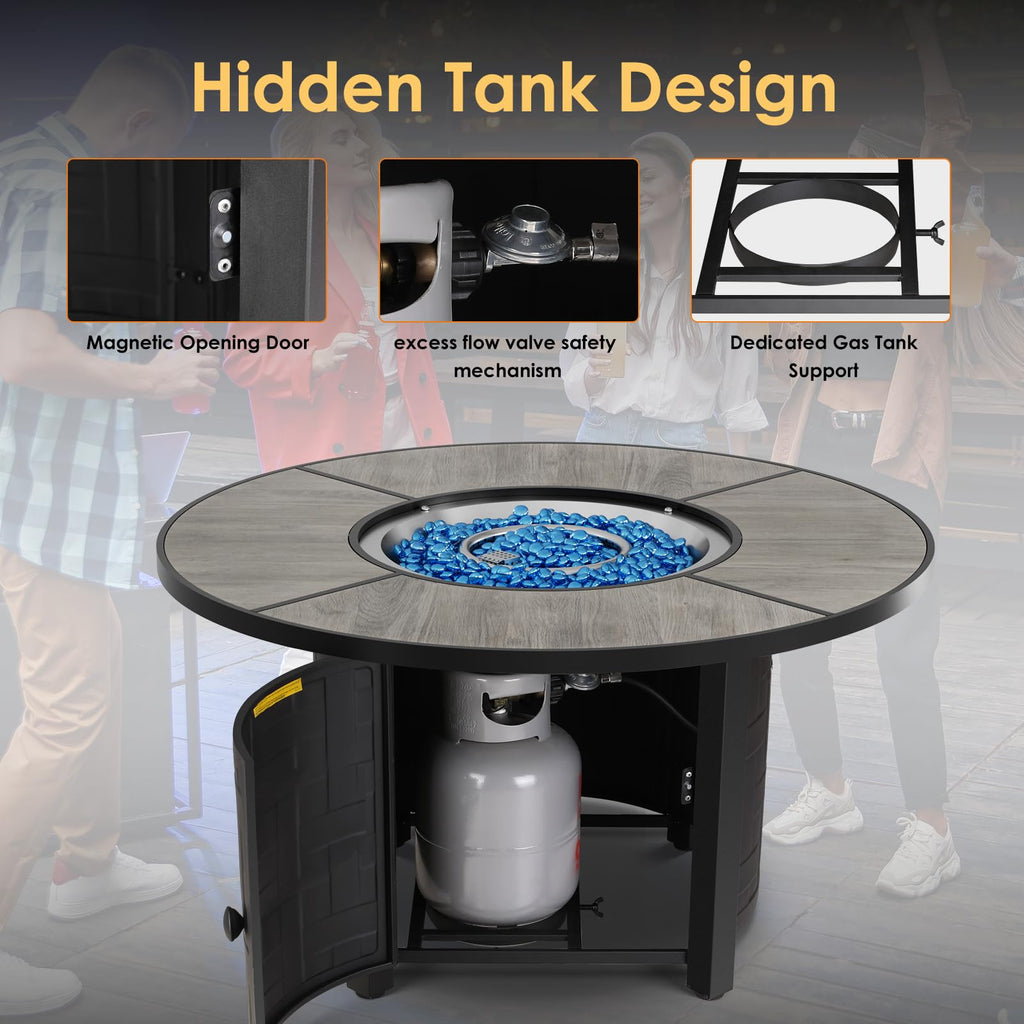 TLGREEN Propane Fire Pit Table 30 Inch Round – 50,000 BTU Outdoor Fire Pit with Lid, Converts to Patio Coffee Table, Certified, Includes Waterproof Cover & Blue Fire Glass(Grey)