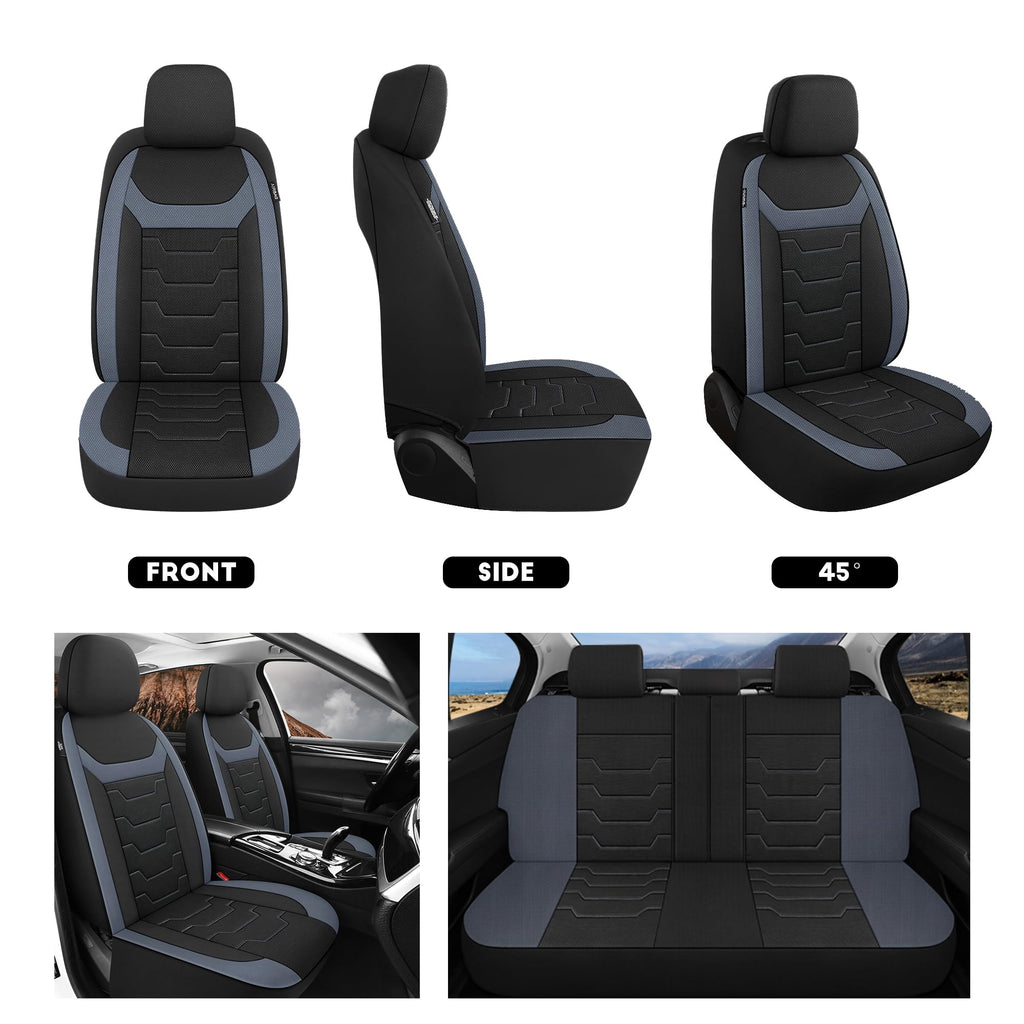 AOKAOK 3D Air-Mesh Car Seat Covers Full Set, Breathable and Split Bench Compatible Seat Covers for Cars, Universal Car Interior Covers for Most Cars Sedan Truck SUV(Black/Blue)