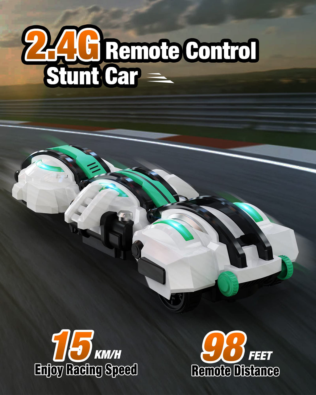 BAZADER RC Car with LED Lights - Remote Control Car Snakes 360° Roll Toy, Birthday for Kids Age 7 8 9 10 11+ Year Old, 2 Batteries 60+min, Indoor/Outdoor Toy for 6-12 yr Teen Boys