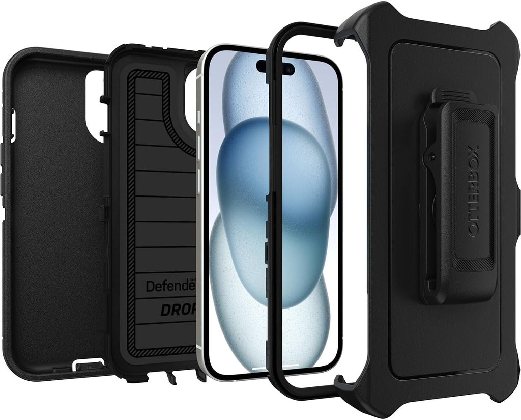 OtterBox iPhone 15, iPhone 14, and iPhone 13 Defender Series Pro Case - Black, screenless, Rugged & Durable, with Port Protection, Includes Holster Clip Kickstand