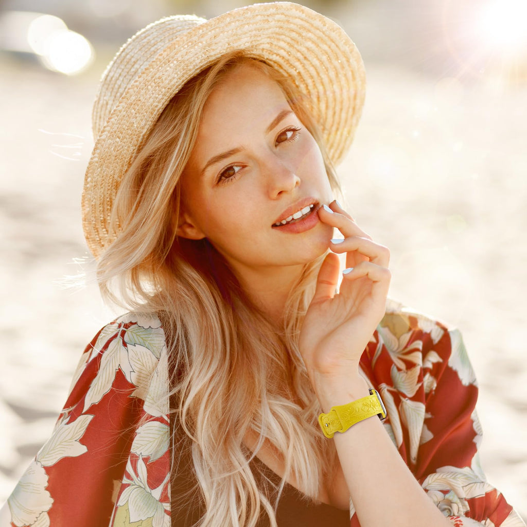 Floral Engraved Band Compatible with Apple Watch Band 40mm 41mm 38mm 42mm 44mm 45mm 46mm 49mm Women, Soft Silicone Cute Embossed Flower Strap for iWatch Band Series SE Ultra 11 10 9 8 7 6 5 4 3 2 1