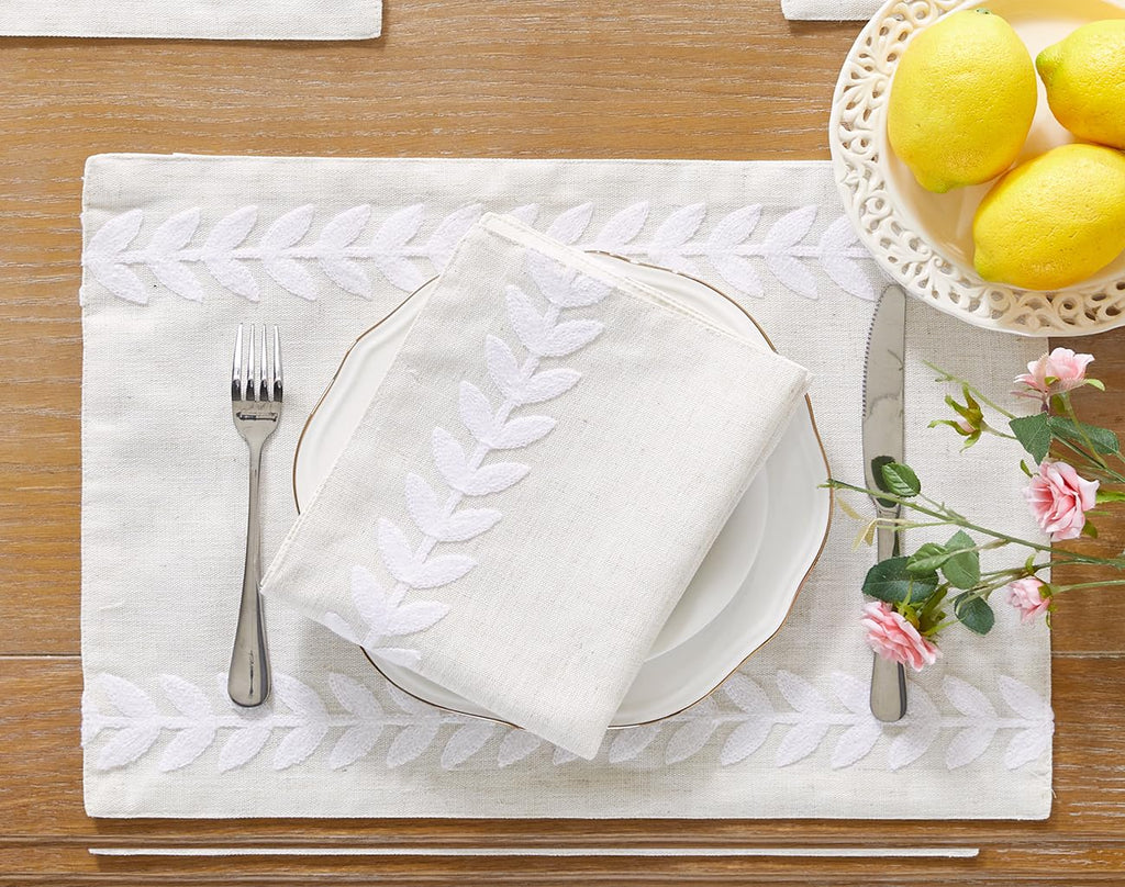 Wracra Embroidered Placemats, 13 x 18 Inch Set of 4 Placemats, Irregular Willow Rustic Place Mats for Kitchen Table and Heat Resistant, Blue 4PCS