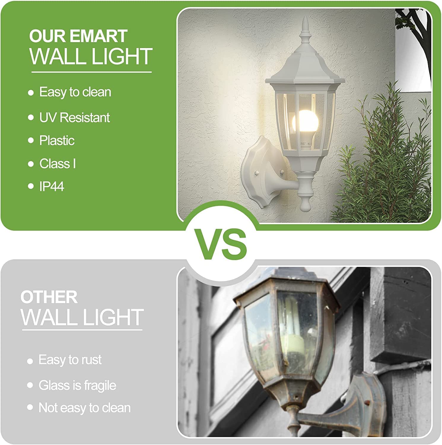 EMART Dusk to Dawn Plastic Outdoor Wall Light Fixtures with Bulbs, Waterproof and Anti-Corrosion Porch Sconces, Exterior Lanterns Wall Mount Lamp for Outside, Garage, Front Door, Patio, 1 Pack, Black