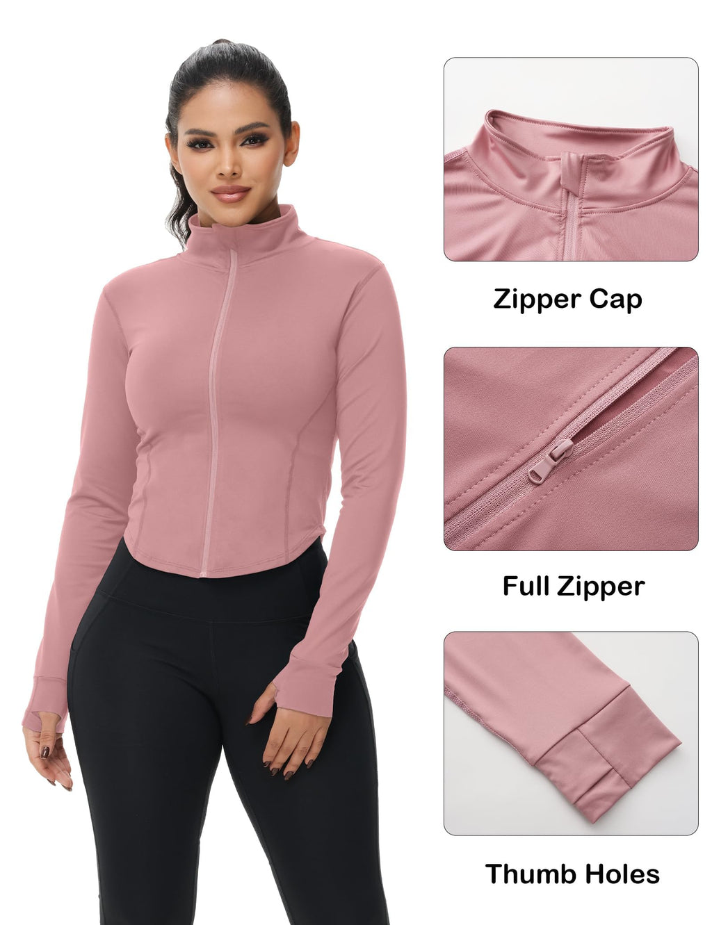 Dalavch 3 Pack Womens Cropped Full Zip up Workout Jacket Slim Fit Running Athletic Gym Yoga Sports Jacket with Thumb Holes