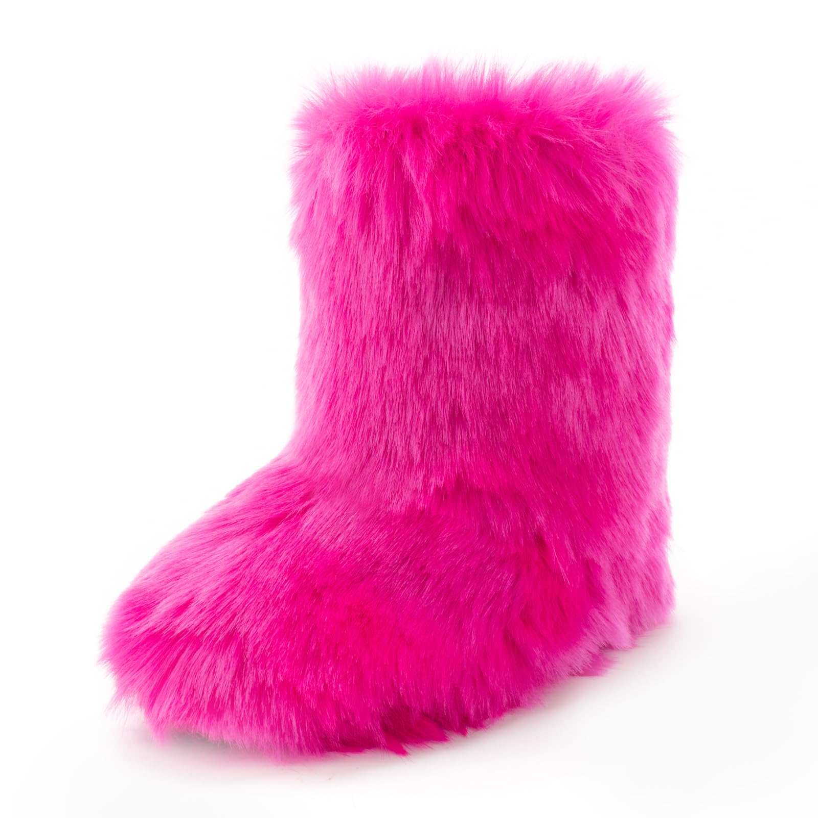 IXU Women's Faux Fur Boot Furry Fluffy Round Toe Suede Snow Winter Women Boots Comfy Plush Warm Short Outdoor Indoor Flat Shoes Mid-Calf Boots