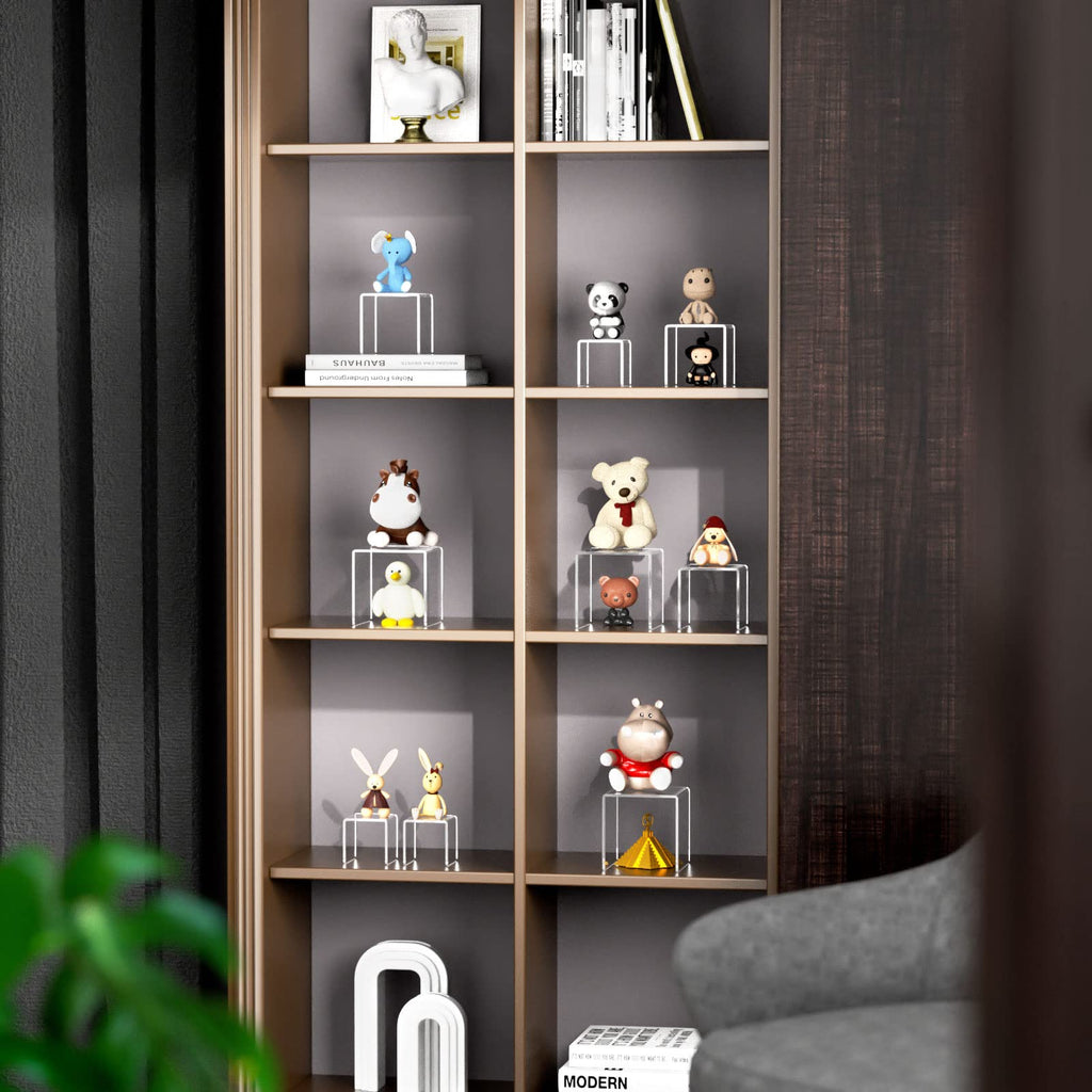 NIUBEE Acrylic Display Risers Stand 2 Sets,3 Steps Clear Riser Shelf Showcase for Amiibo Funko POP Figures -3"x3"x4"