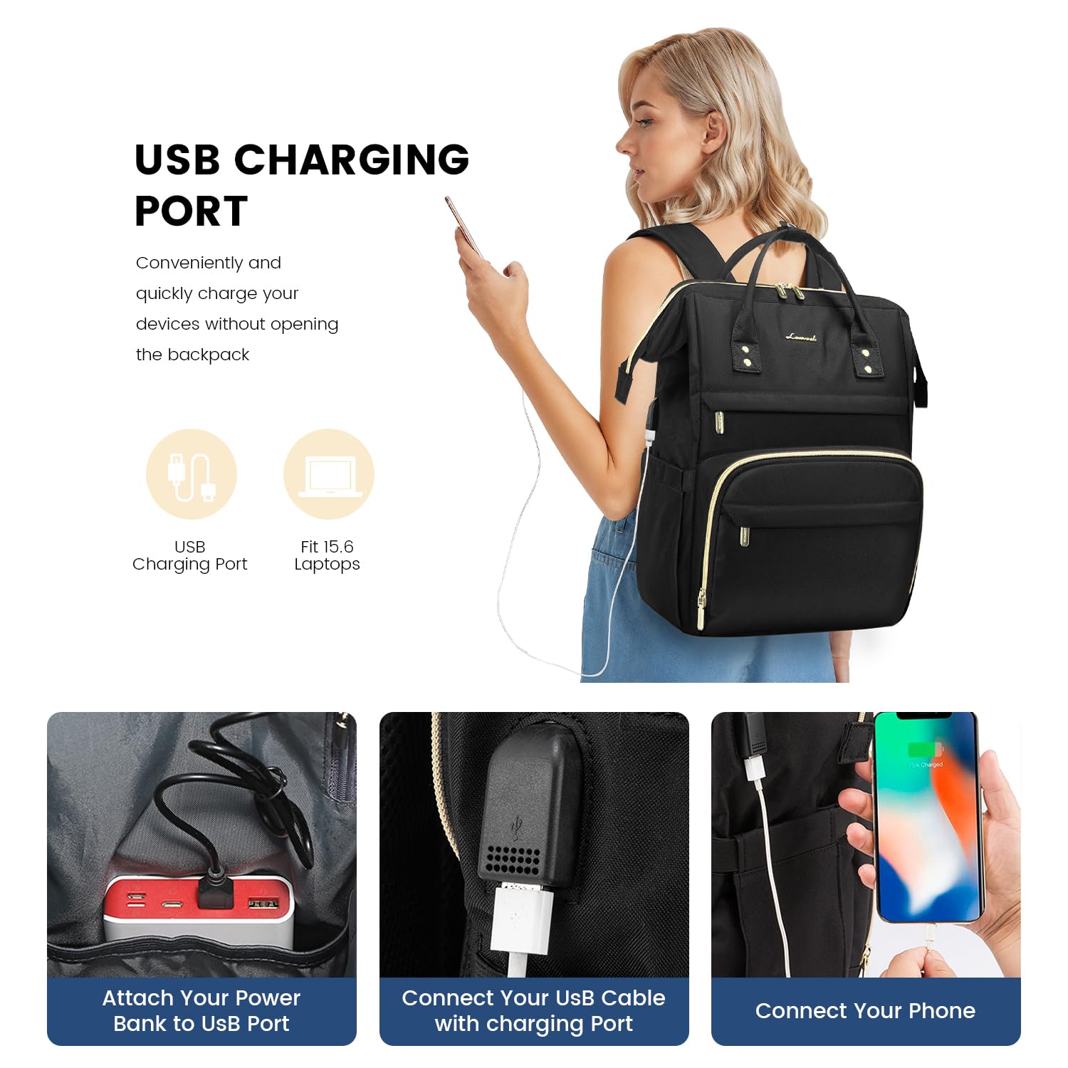 LOVEVOOK Laptop Backpack for Women with Giant Tumbler Holder Pocket, 15.6 Inch Work Daypack for Teacher Nurse, Computer College Bookbag Purse, Waterproof Travel Back Pack with USB Charging Port
