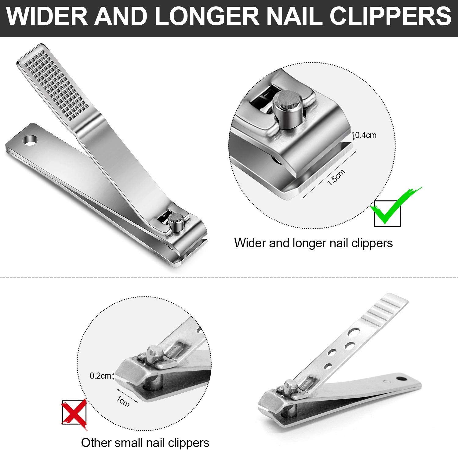 Mudder 6 Pcs Black Large Toenails Clippers Big Nail Clippers Straight Edge Toenails Cutters Stainless Steel Nails Trimmer Cutters for Men Women Thick Nails, Straight Sharp Blade and Anti-Slip Handle