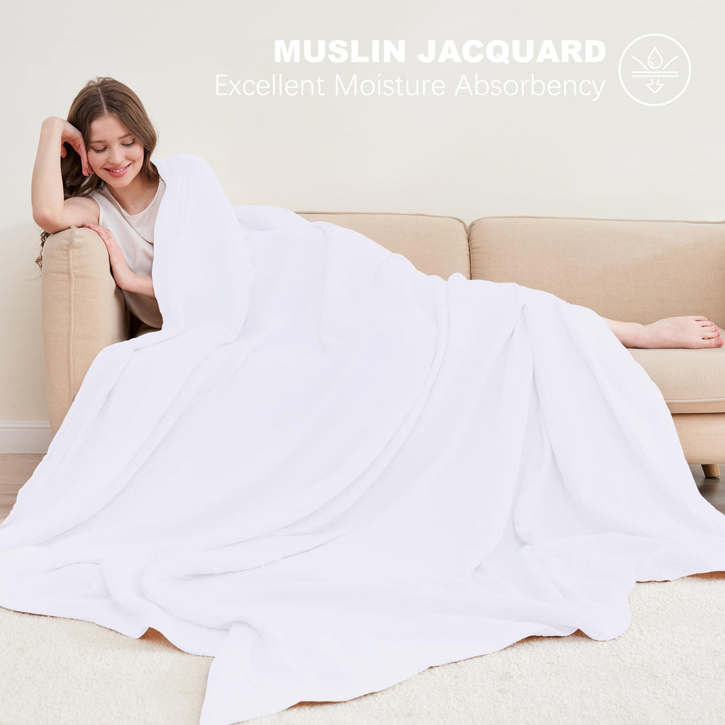 Cosy Family 4 Layer Muslin Bed Blanket - Breathable and Lightweight Gauze Boho Blanket for Spring, Soft 100% Cotton Muslin Blanket, Brown, 55x80 Inches