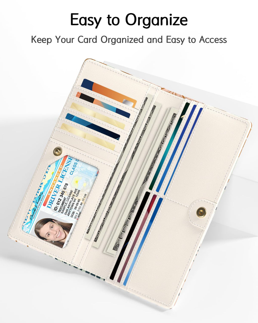 Nipichsha Womens Wallet, RFID Slim Wallets for Women, Thin Ladies Credit Card Holder Purse, Cute Leather Bifold Clutch Billfold with 11 Card Slots & ID Window, Abstract Boho Leaf