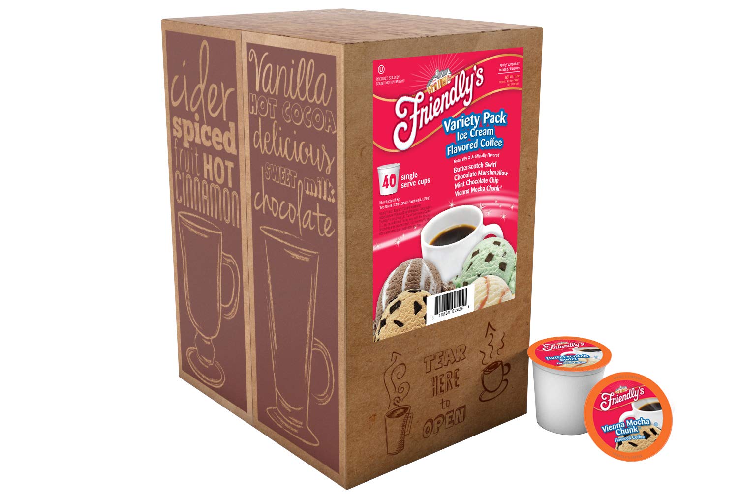 Friendly's Coffee Pods Assorted Flavored Ice Cream Variety Pack Compatible with Keurig K Cup Brewers, Assorted Variety Pack, 40 Count (Pack of 1)