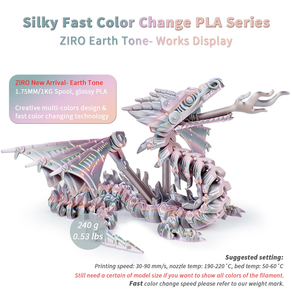 ZIRO Fast Color Change PLA, 1.75mm Color Gradient Filament, Glossy Rainbow PLA Filaments, Fit Most 3D Printer Pen, Shiny Surface 1KG/2.2lbs Spool, Aqua Sky (Silk)