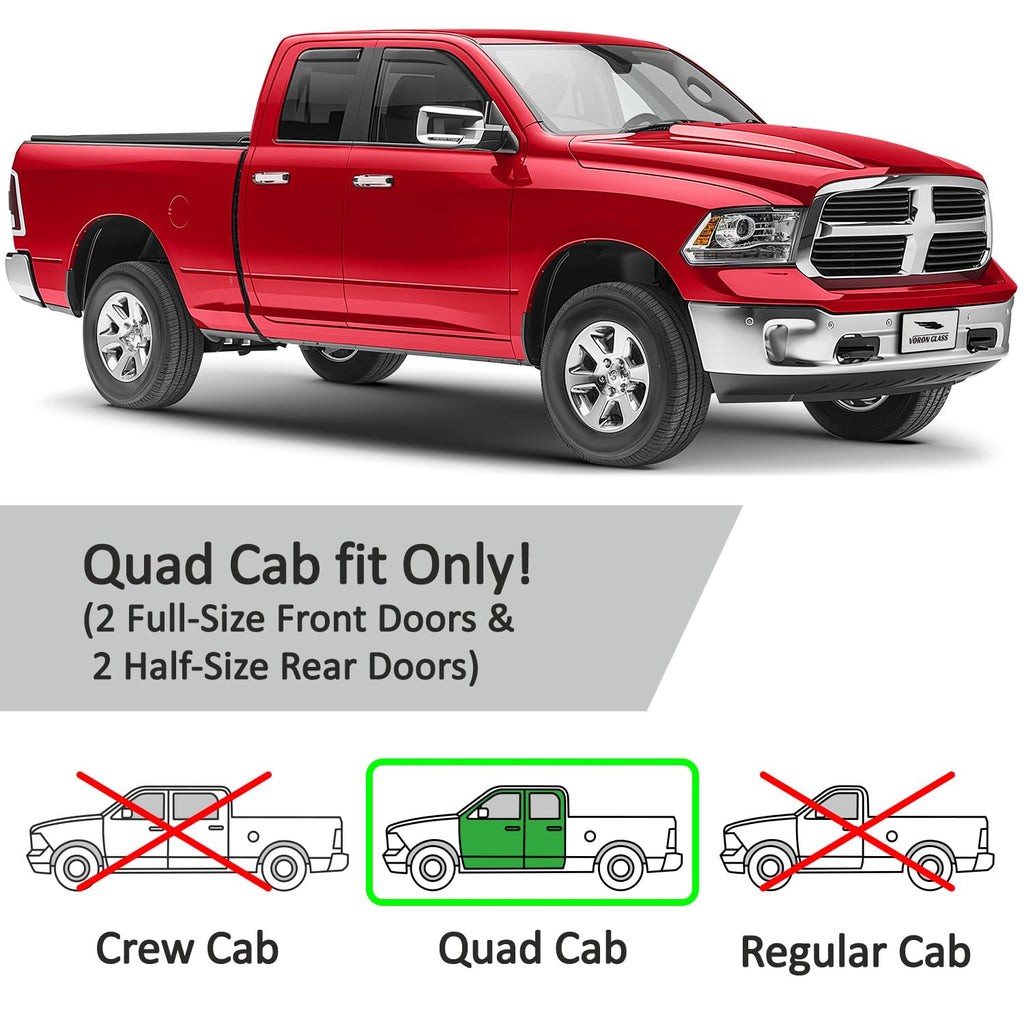 Voron Glass in-Channel Extra Durable Rain Guards for Trucks Chevrolet (Chevy) Silverado/GMC Sierra 2014-2018 Crew Cab, Window Deflectors, Vent Window Visors, 4 Pieces - 220009