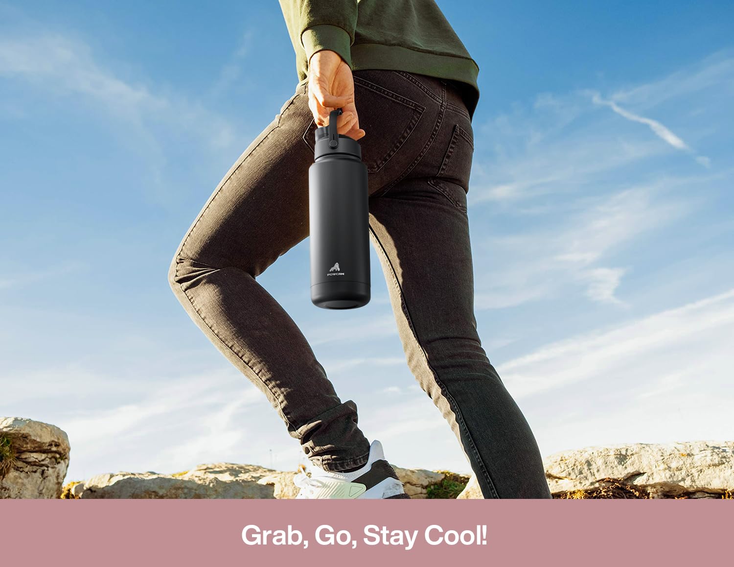 POWCAN 26 oz Insulated Water Bottle with 2-in-1 Straw and Spout Lid, Keep Cold 24H, Leak-Proof, Fits in Car Cup Holder, Stainless Steel Water Bottle for Sports, Travel, Gym, Gift, and School (Ace)