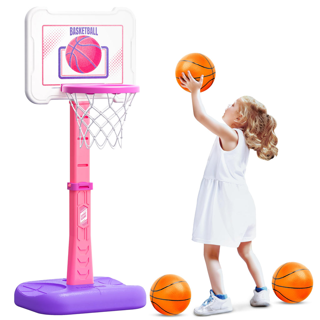 Toddler Basketball Hoop Indoor for Age 1-3, Height Adjustable Poolside Basketball Hoop with 3 Balls for Outdoor Game, Basketball Goal Sport Toys Birthday for Boys Girls 1 2 3 Year