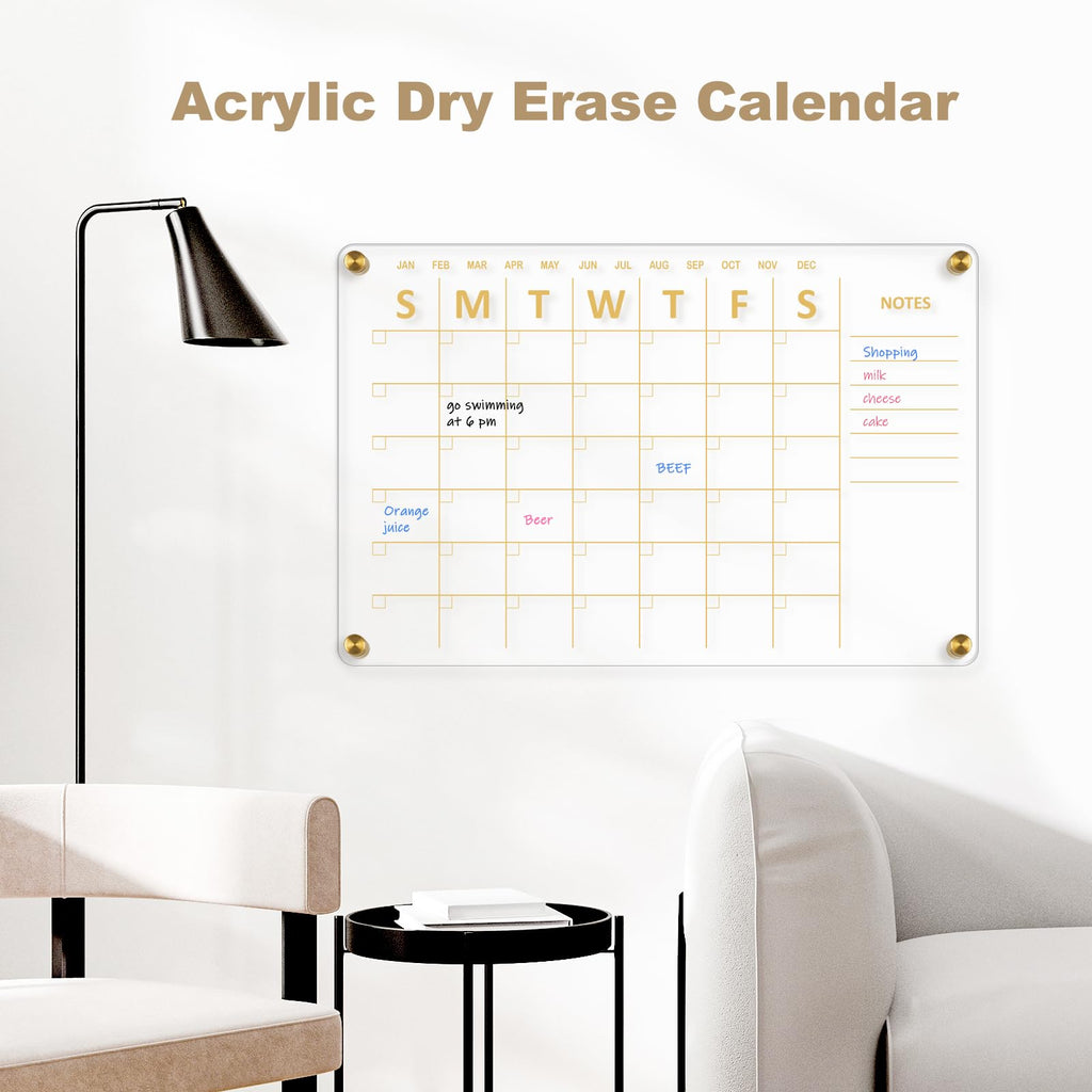 Acrylic Calendar for Wall Whiteboard, 12" x 12" Weekly Clear Dry Erase Board, Small Planning Board White Board for Wall, Home, Office, School