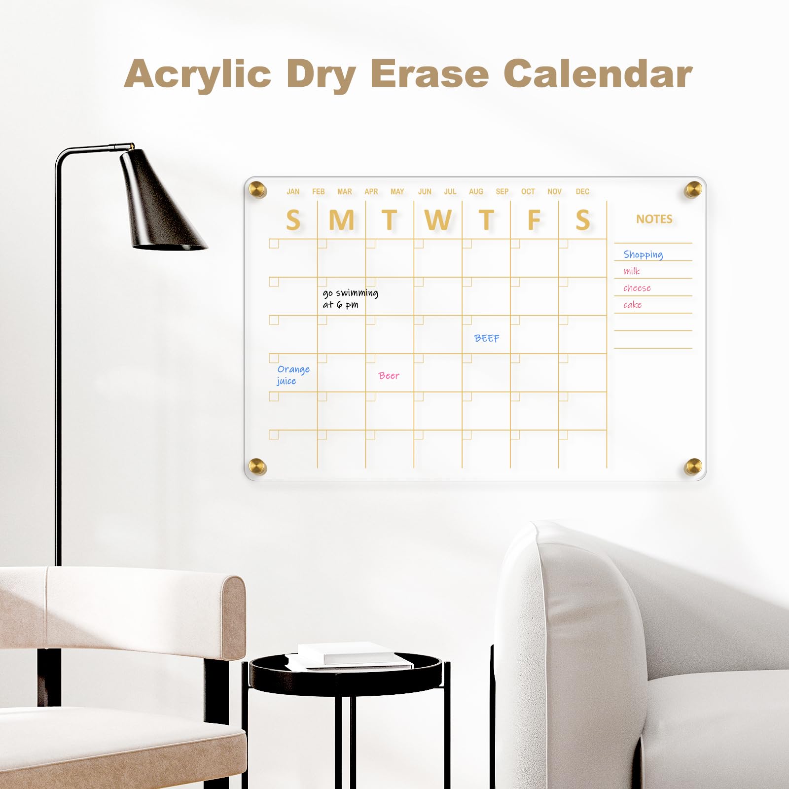 Acrylic Calendar for Wall Whiteboard, 12" x 12" Weekly Clear Dry Erase Board, Small Planning Board White Board for Wall, Home, Office, School