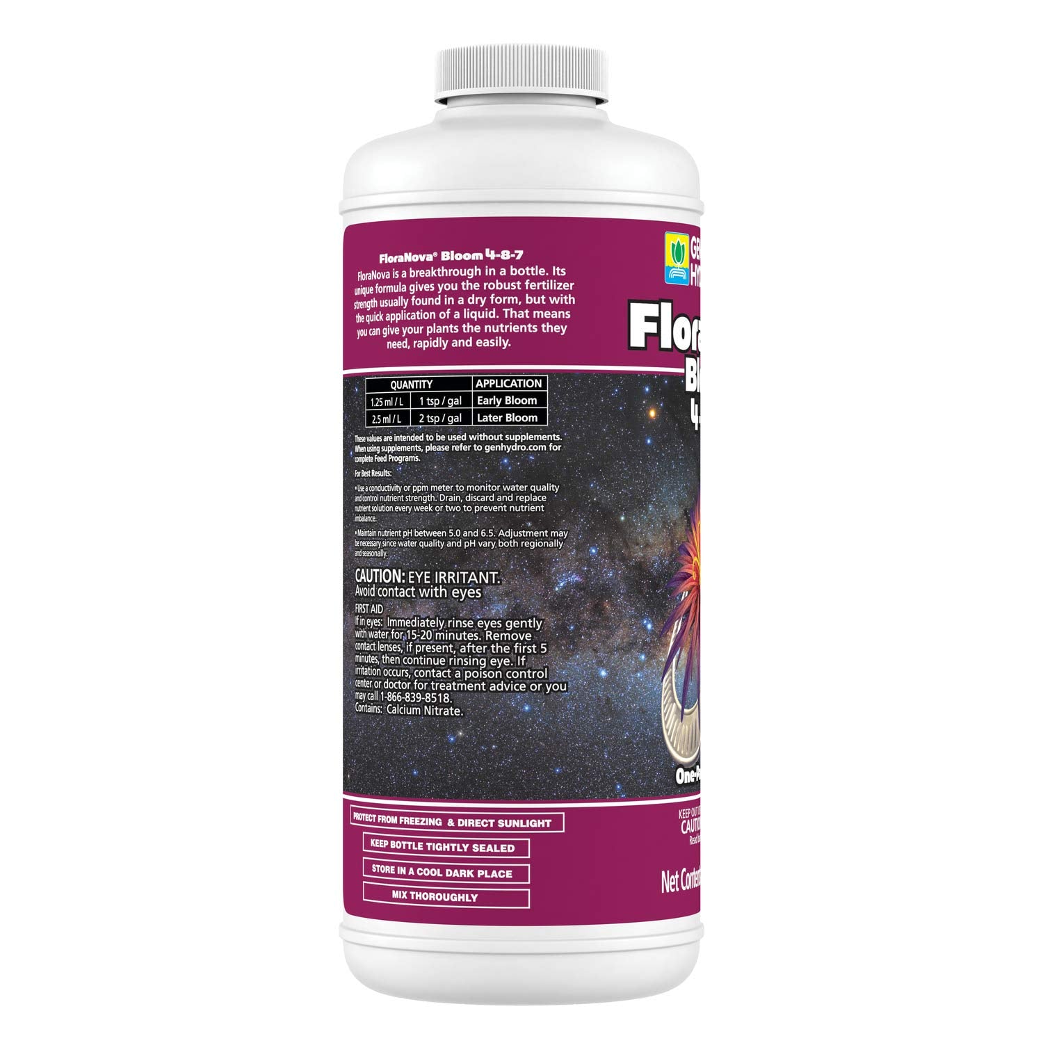 General Hydroponics HGC718805 FloraNova Grow 7-4-10, Robust Strength of Dry Fertilizer But in Rapid Liquid Form, Use for Hydroponics, Soilless Mixtures, Containers & Garden Grown Plants, 1-Gallon