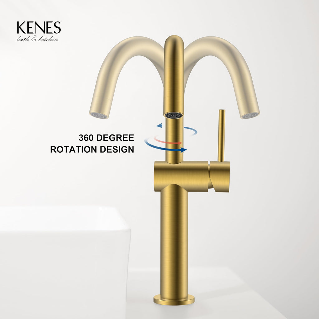 KENES Black and Gold Single Handle Bathroom Sink Faucet, Modern Prep Wet Bar Sink Faucet with Drain Assembly & Deck Plate, Vanity Faucets for Farmhouse RV Camper Utility, KE-9005B-BG
