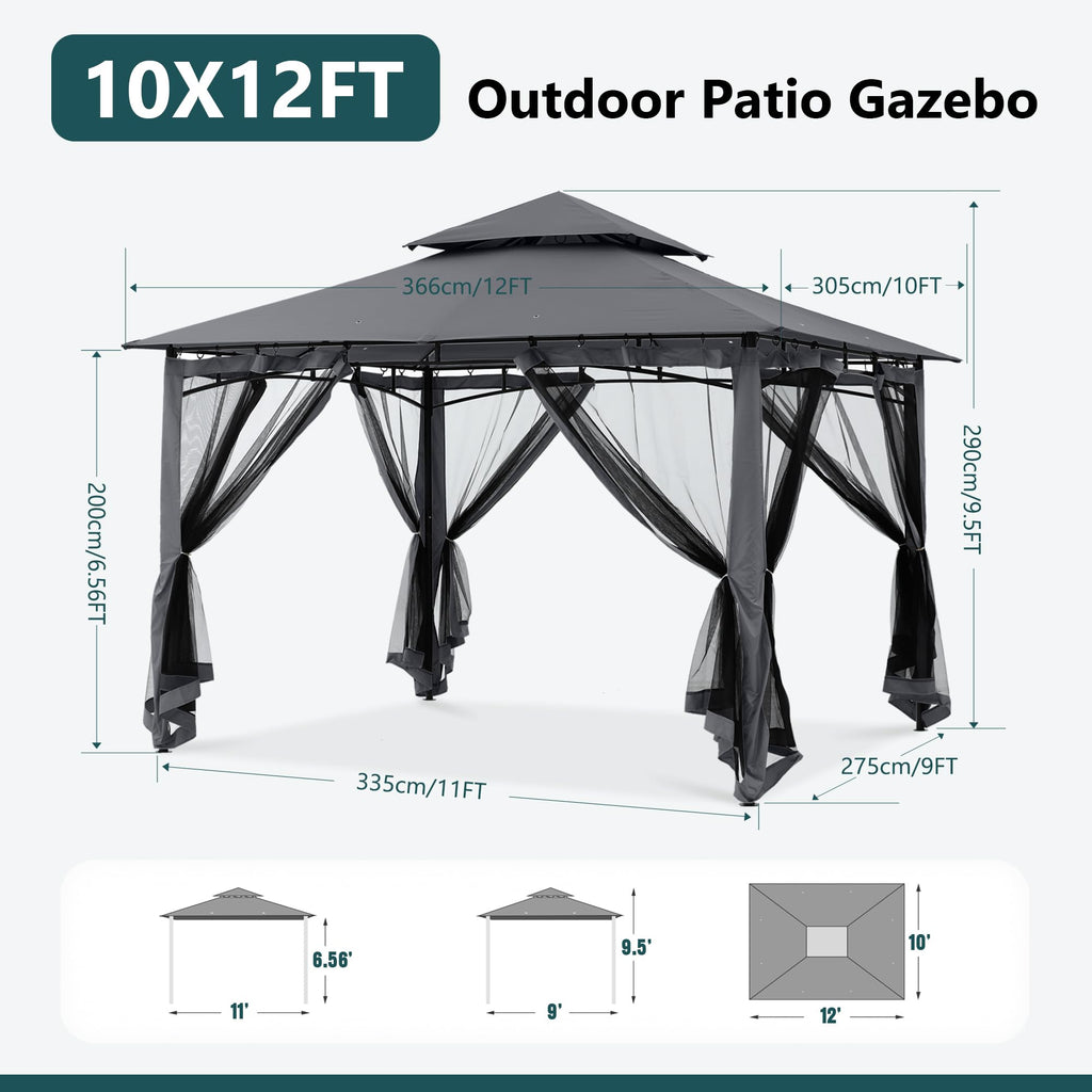 MASTERCANOPY Outdoor Garden Gazebo for Patios with Stable Steel Frame and Netting Walls (9x9,Beige)