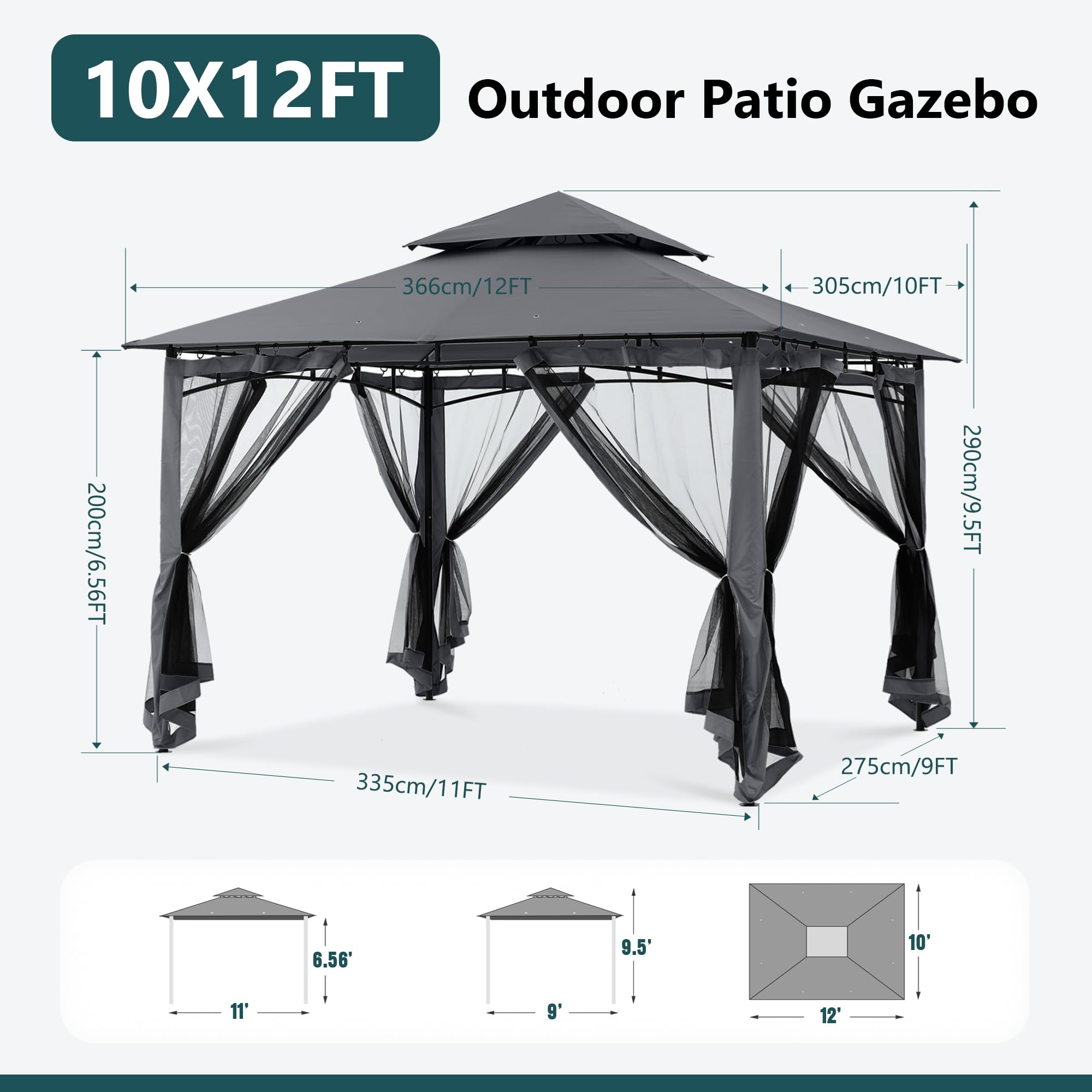 MASTERCANOPY Outdoor Garden Gazebo for Patios with Stable Steel Frame and Netting Walls (9x9,Beige)