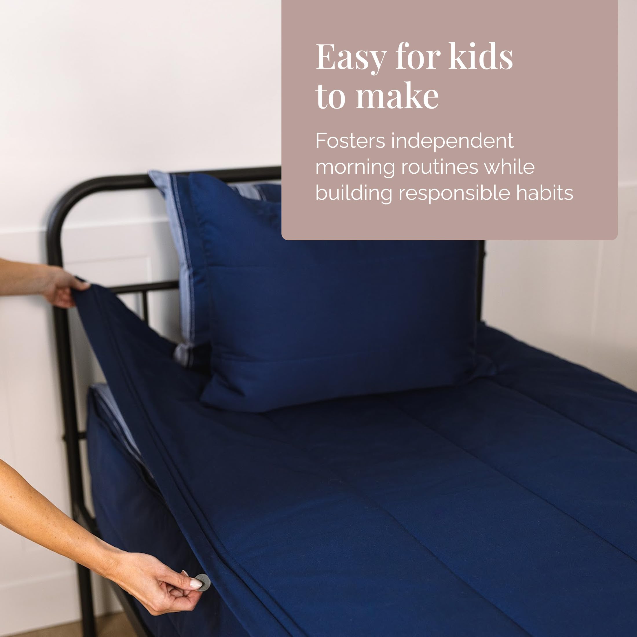 Beddy's Navy Blue All-in-One Zipper Bedding Set - Minky Lined - Twin | Smooth-Glide Zippers, Durable Construction, Easy To Make & Wash, 100% Cotton Exterior, Includes Pillowcase & Sham