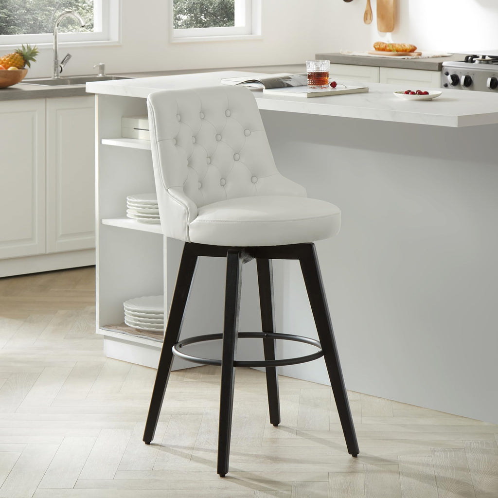 Watson & Whitely Counter Height Bar Stools, Performance Fabric Upholstered Modern Swivel Barstool with Back, Solid Wood Legs, 26" H Seat, Flint Grey