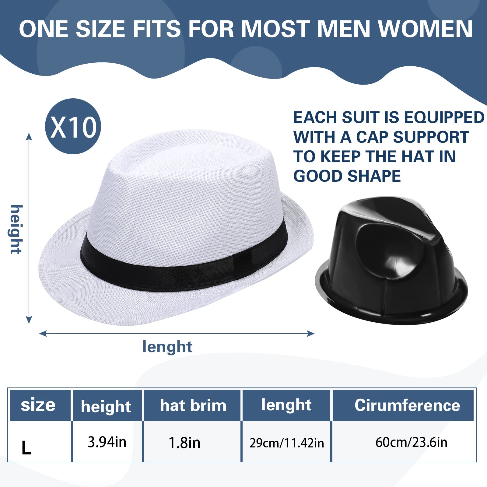 Haysandy 10 Pack 1920s Fedora Hats for Men Short Brim Sun Panama Hats for Men Women Party Costume